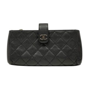 Chanel Quilted Caviar Leather Phone Holder Clutch