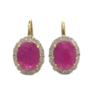 Ruby & Diamond 0.78cts Earrings in 14K Yellow Gold