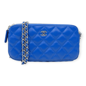 Chanel Quilted Lambskin Double Zip Chain Clutch
