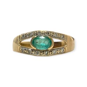 Diamond 0.05cts & Emerald Ring in 9K Yellow Gold