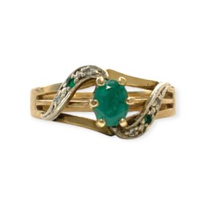 Diamond 0.02cts & Emerald Ring in 9K Yellow Gold