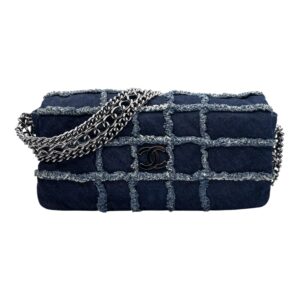 Chanel Cube Quilted Denim Triple Chain Flap Shoulder Bag