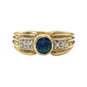 Diamond 0.02ct And Opal Ring In 18K Yellow Gold