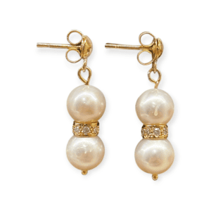 Pearl & Diamond 0.05ct Drop Earrings in 18K Yellow Gold