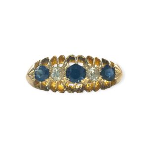 Blue Gemstone And Diamond 0.10 cts Ring in 18K Yellow Gold