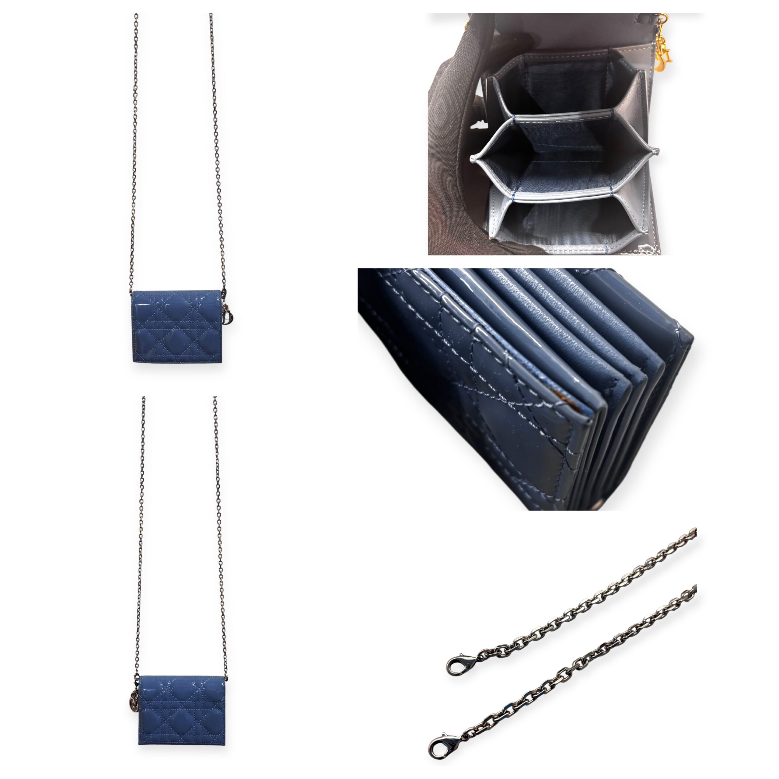 IMG_4239 Christian Dior Lady Dior Cloud Blue Lotus Wallet on Chain