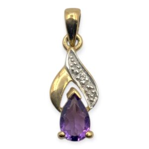 Diamond 0.01cts & Amethyst Pendant in 9K Yellow Gold
