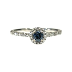 Blue Gem & 0.05ct Diamond Ring In 14K White Gold