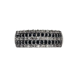 Diamond 0.05cts & Black Stone Ring in 9K White Gold