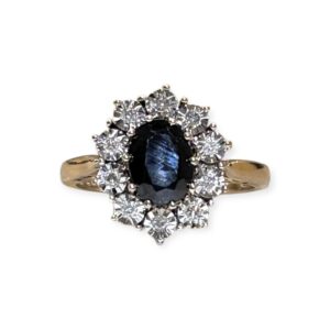 Diamond 0.05cts & Blue Gem Ring in 9K Yellow Gold
