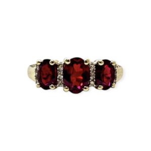 Diamond 0.03cts Ring with Red Gem in 9K Yellow Gold