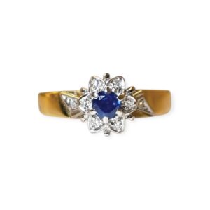 Diamond 0.08cts Ring with Blue Gem in 18K Yellow Gold